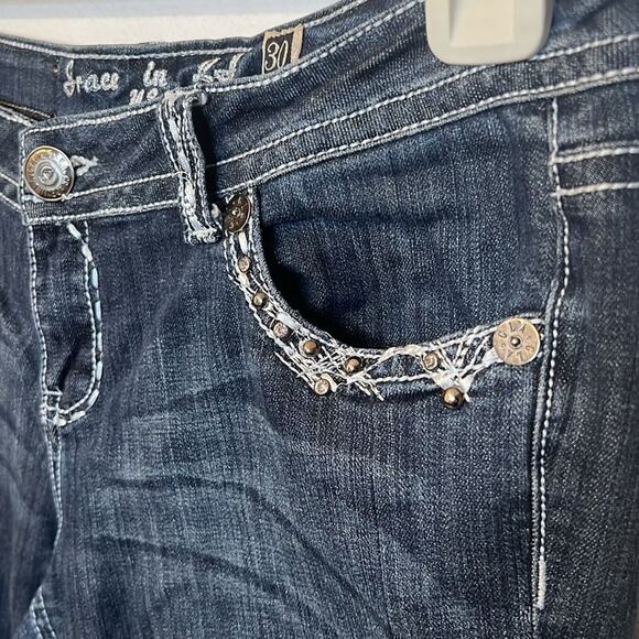 Grace in LA Womens Embellished Pocket Bling Flare Low Rise Jeans Size 30 (34) - Picture 3 of 12